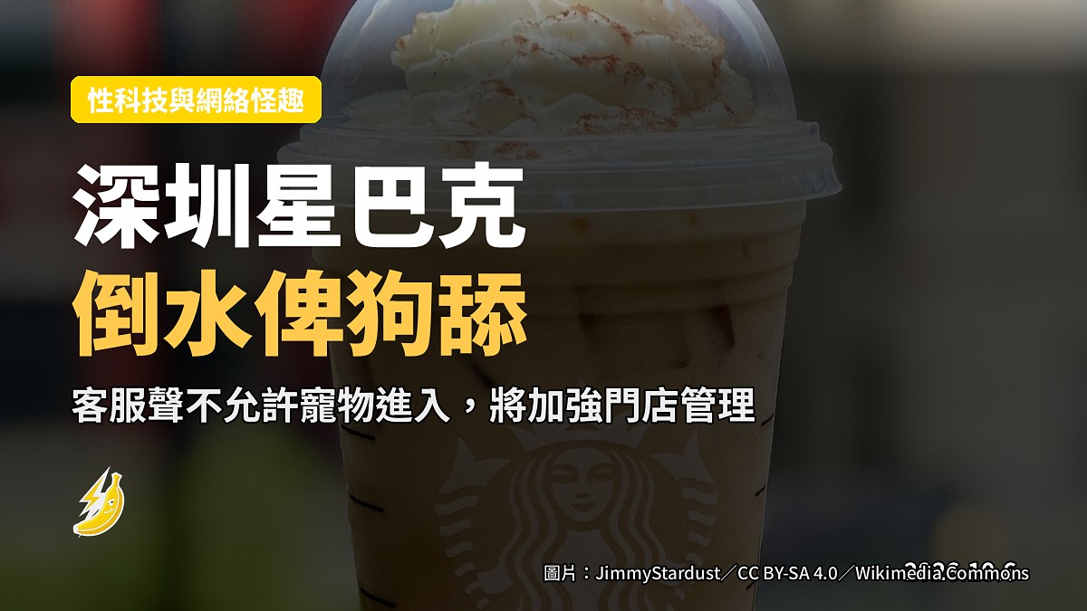 深圳一間星巴克內，一隻白色小狗貼近圓桌桌面，旁邊有顧客坐着（示意圖）