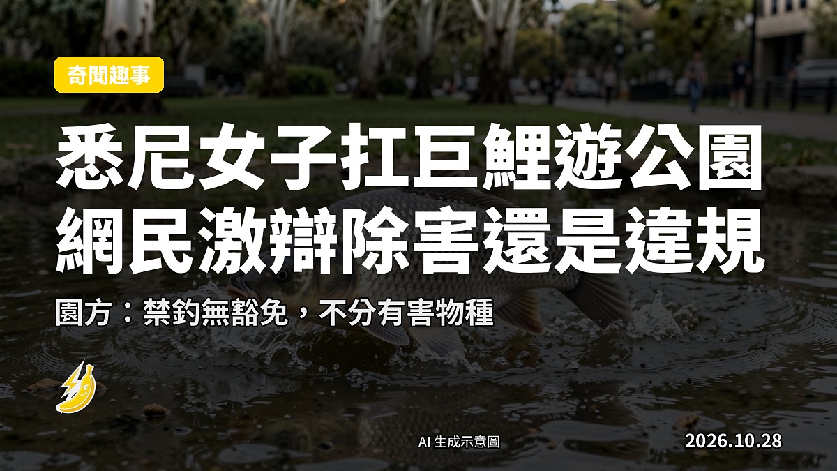 示意圖:公園池塘中一條巨型鯉魚