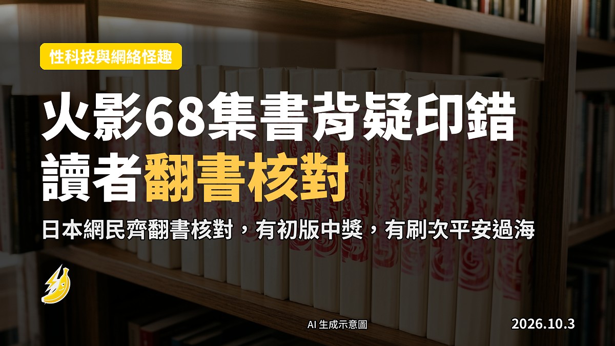 示意圖：書架上排列嘅漫畫單行本，其中一本背脊與眾不同