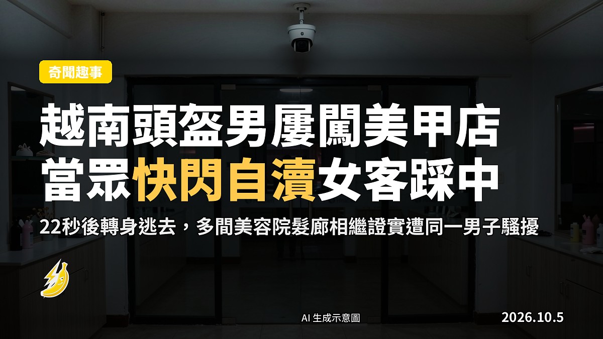 示意圖：一間美甲店嘅空曠室內，牆上裝有閉路電視鏡頭。