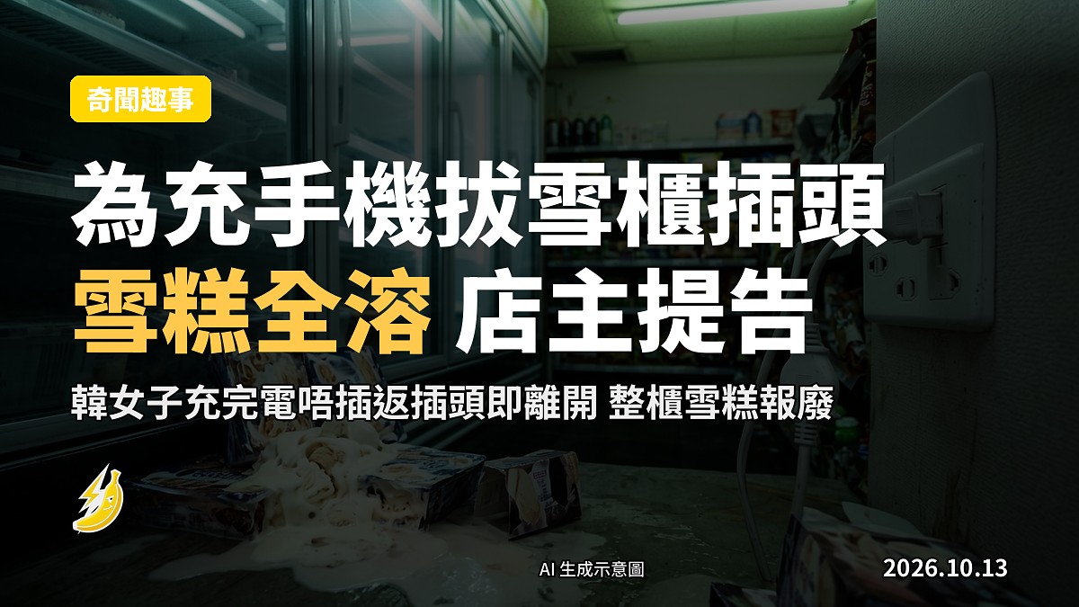 一櫃全部融化嘅雪糕，旁邊放緊一個手插咗入去嘅電源插頭（示意圖）