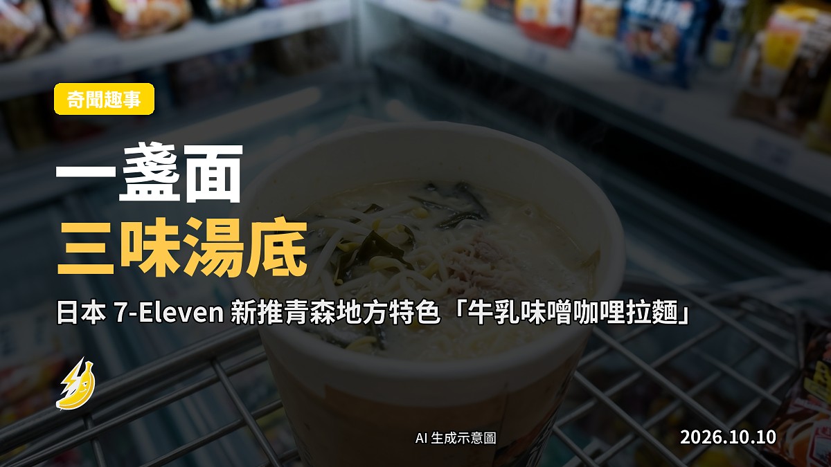 7-Eleven 杯裝牛乳味噌咖哩拉麵，棕色湯底浮住豆芽、海帶同肉末，冒住煙