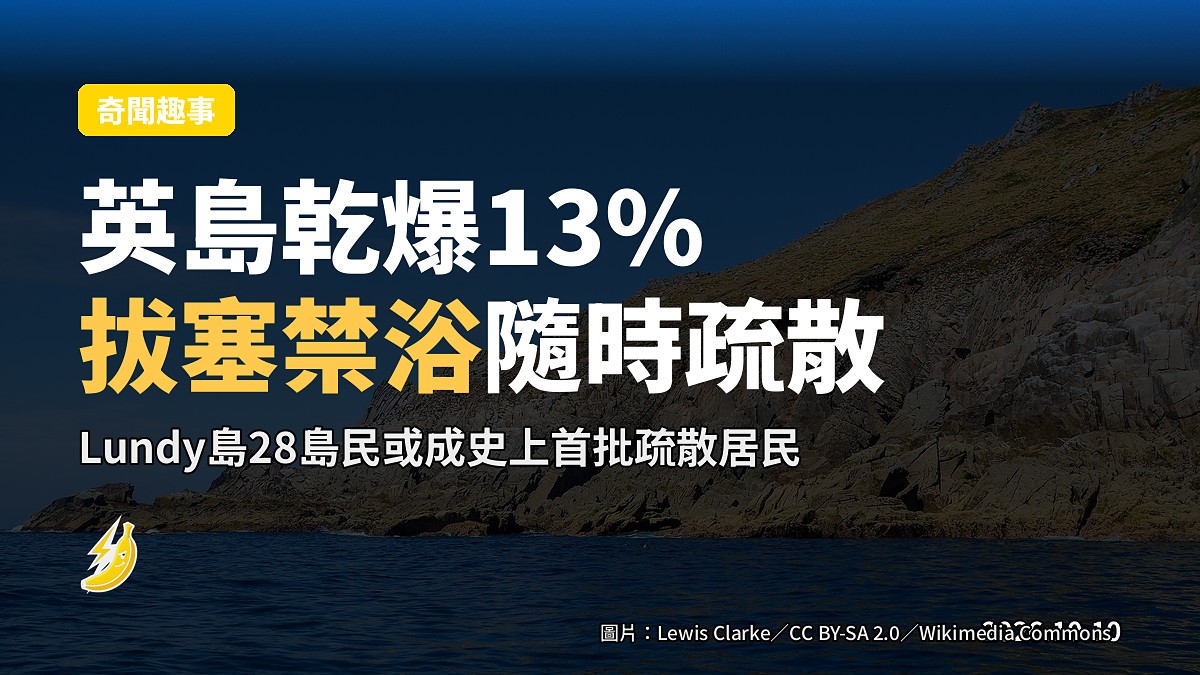 英國海岸海島，水資源緊缺示意，遠處有島嶼輪廓，海面平靜，無人物