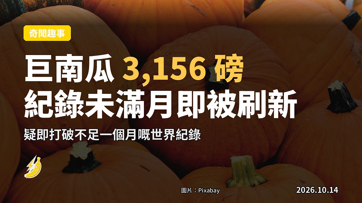 一隻巨型橙色南瓜放在電子磅上,背景為田園市集
