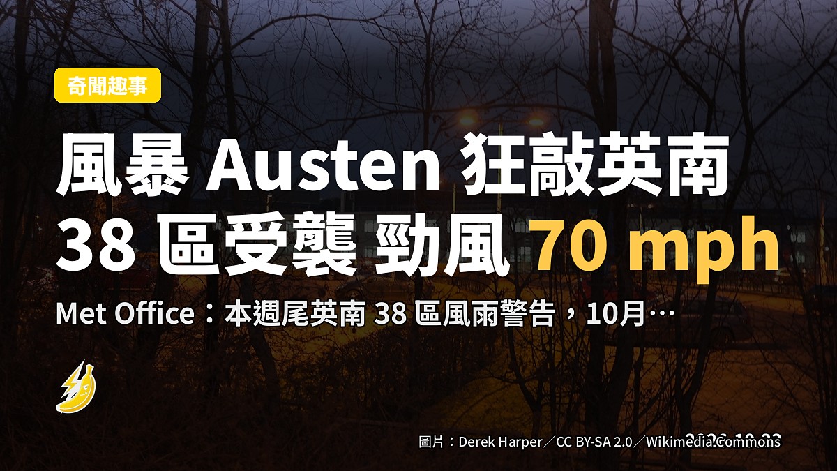 風暴 Austen 本週尾狂敲英南 38 區，Met Office：最勁陣風 70 mph