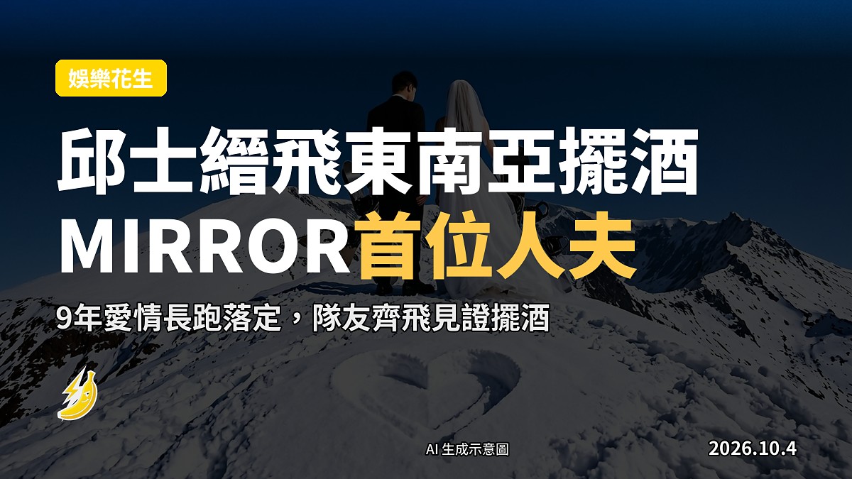 示意圖：雪山山頭上嘅白色婚紗同單板滑雪板